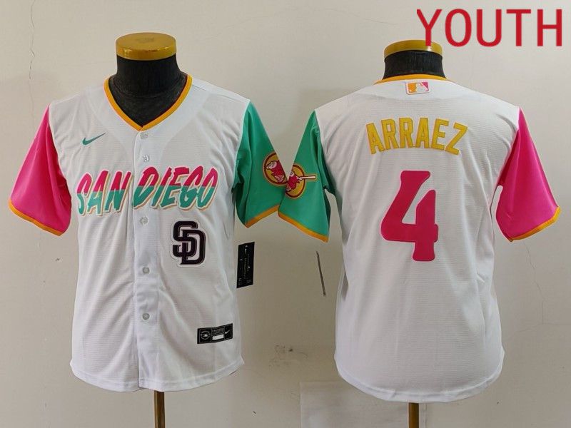 Youth San Diego Padres #4 Arraez White City Edition Nike 2024 MLB Jersey style 2->los angeles lakers->NBA Jersey